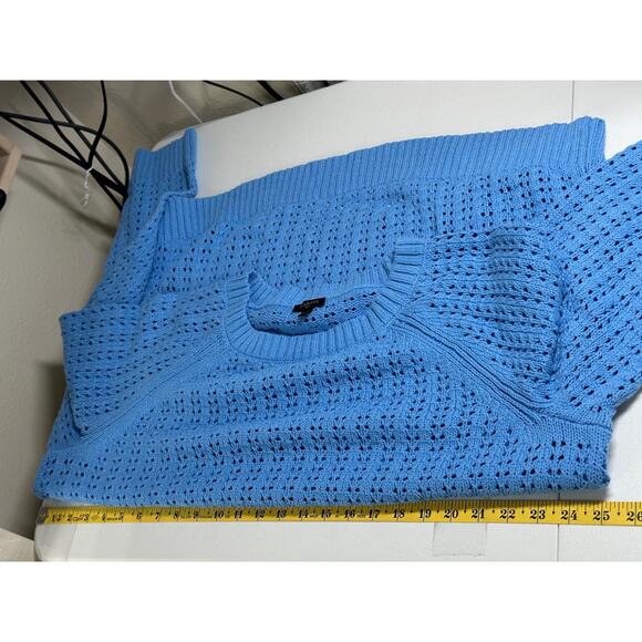 Talbots Sweater Womens 2X Blue Open Knit 100% Cotton Coastal Beachy Minimalist - Picture 8 of 9